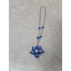 Vintage Necklace With Glass Blue Flower